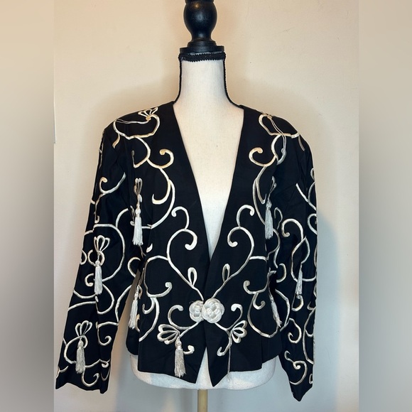Vintage Natori Embroidered Jacket Bergdorf Goodman Tassel Soutache Glamour Sz L - Picture 1 of 6